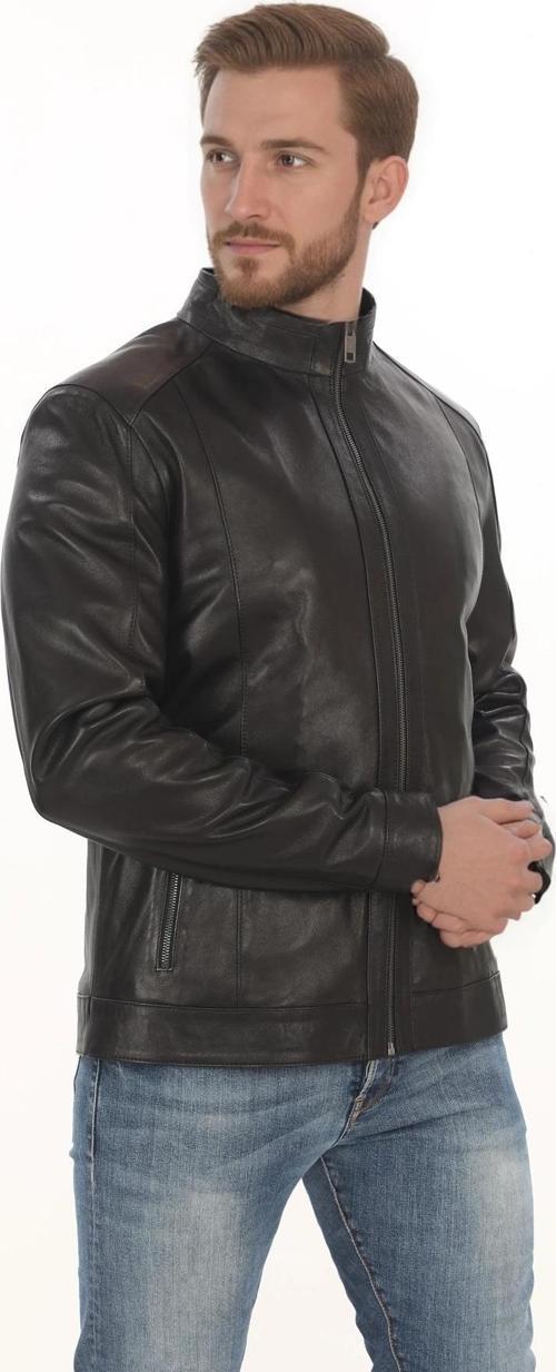 Erkek Biker Ruhuna Uygun Slim Fit Derimont Erkek Hakiki Kuzu Derisi Mont Siyah Fermuarlı Ceket
