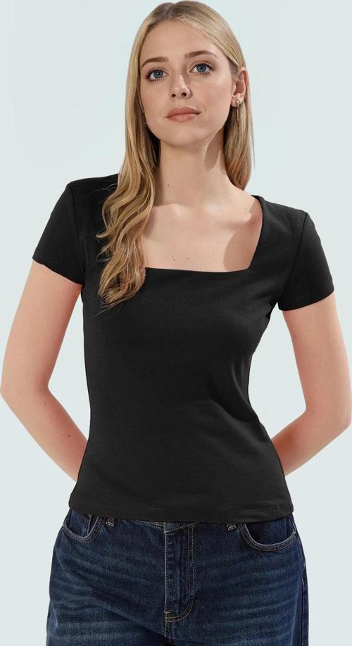 Kare Yaka Fitted Likralı Penye Bluz Yazlık Günlük Kullanım Trend Tasarım Konforlu Kesim