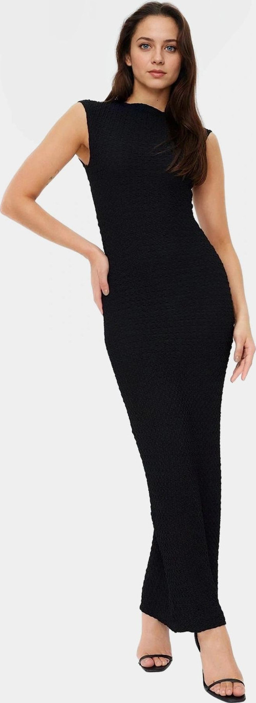 Şık Yazlık Örme Midi Elbise Bodycon Kalıp Kayık Yaka Esnek Kumaş Rahat Ve