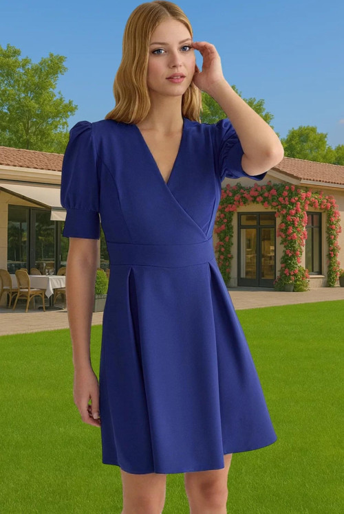 Kadın Mini Elbise Belden Açılan Pili Detaylı Polyester Yazlık Rahat Ve Şık Profesyonel Görünüm