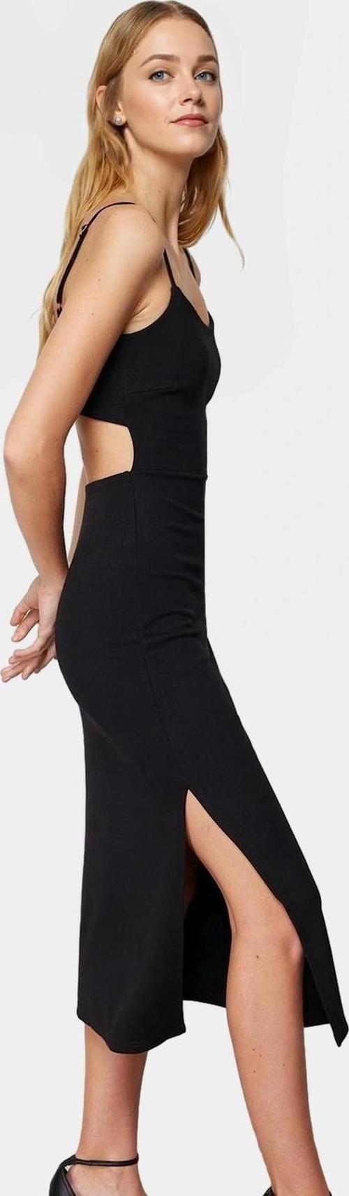 Midi Boy Örme Elbise Cut Out Detaylı Yırtmaçlı Bodycon Kalıp Profesyonel Görünüm