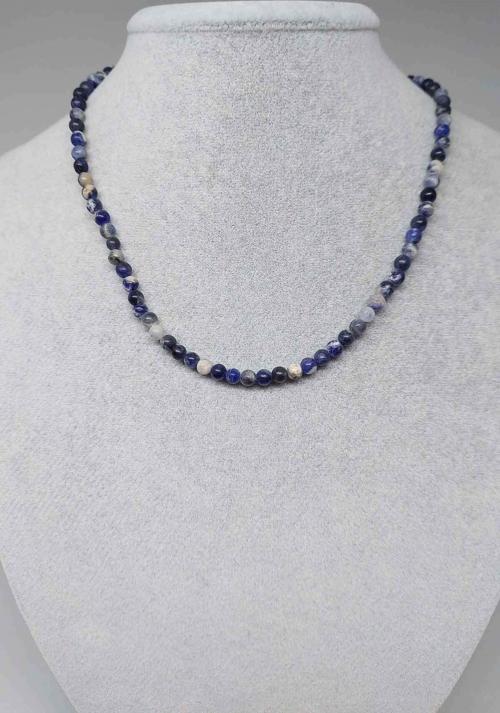 Sodalit Taşı 4mm 1000 Ayar Gümüş Ipli Kolye (klipsli)