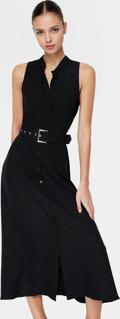 Maxi Kemerli Gömlek Elbise Dokuma Polyester Yazlık Şık Tasarım Seçkin Malzeme Trend