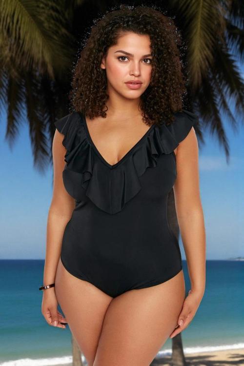 Konforlu Kaplı Derin V Yaka Rahat Kesim Büyük Beden Mayo Plus Size