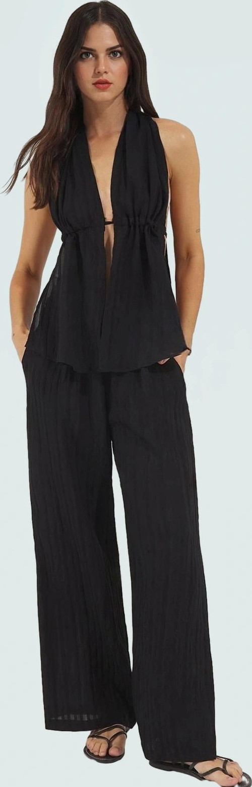 Şık Viskoz Plaj Bluz Pantolon Takımı Yazlık Rahat Mükemmel Uyum Modern Stil