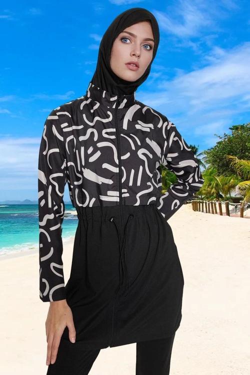 Desenli Tesettür Plaj Giyim Hızlı Kuruyan Klora Dayanıklı Özel Tasarım Yaz Koleksiyonu