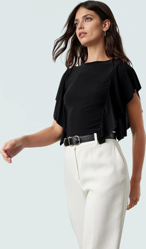 Kadın Bisiklet Yaka Kısa Kollu Örme Bluz Crop Kaliteli İşçilik Modern Stil Özenle Seçilmiş