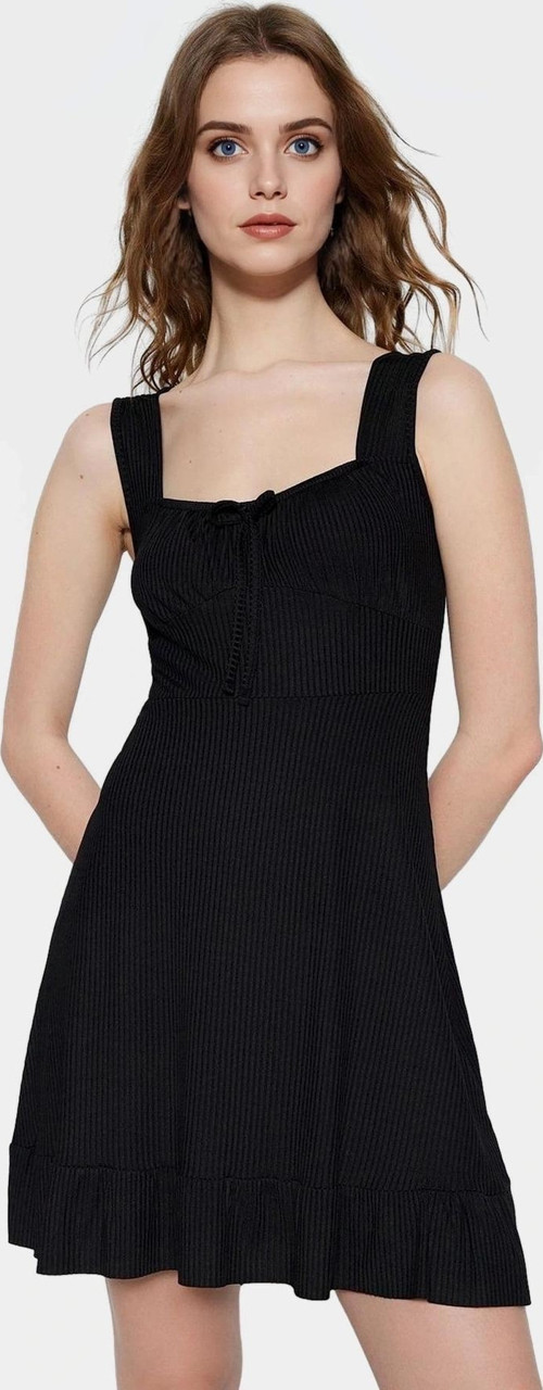 Kadın Mini A Line Kare Yaka Çiçekli Örme Elbise Yazlık Rahat Kombin Dayanıklı Malzeme Premium Kalite
