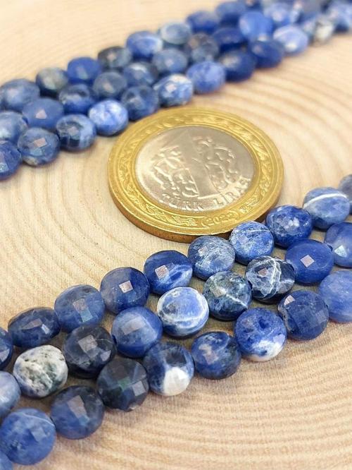 Sodalit Taşı YASSI Faset Kesim YARIM Dizi 6x4mm (18cm uzunluğundadır)
