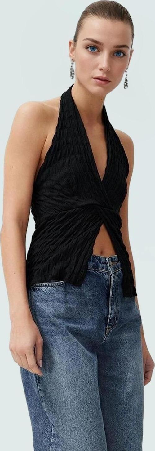 Asimetrik Kolsuz Örme Bluz Fitted Kalıp Yazlık Konforlu Kesim Profesyonel Görünüm