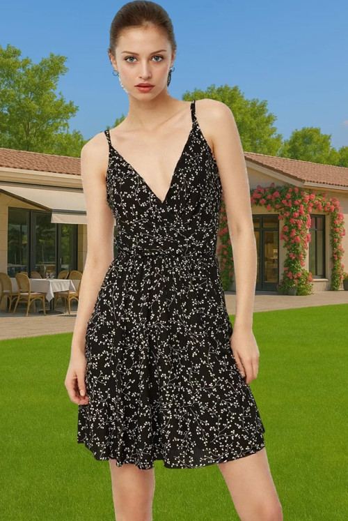 Kadın Mini A line Örme Elbise Çiçekli Desen Polyester Yazlık Konforlu Kesim Premium Kalite