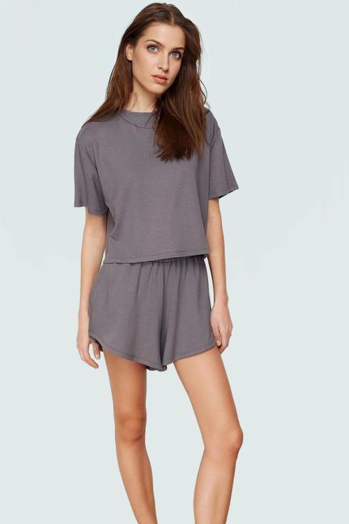 Kadın Örme Şortlu T shirt Takım Rahat Günlük Yazlık Kombin Kullanım Zarifane Tasarım