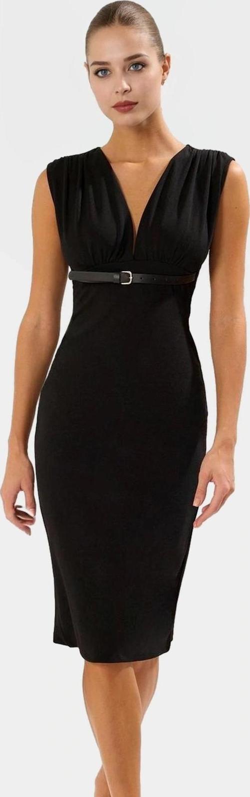 Şık Midi Elbise Kemerli V Yaka Polyester Günlük Görünüm Kullanım İçin