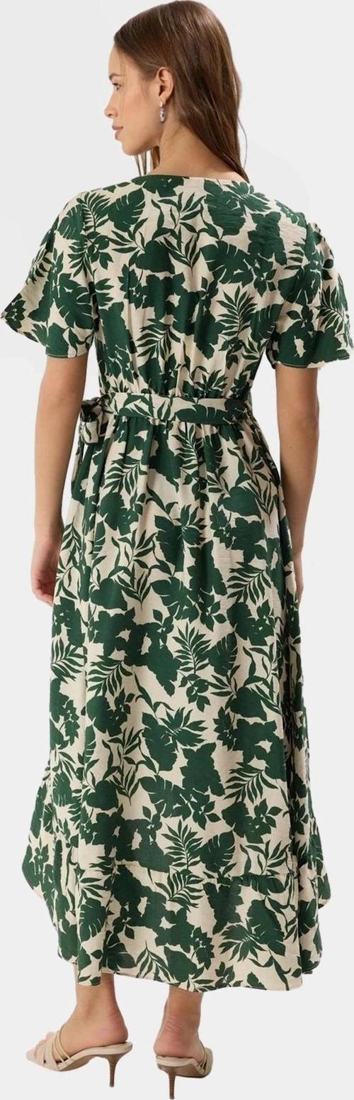 Şal Desenli Midi Boy Kruvaze Viskoz Elbise Yazlık Rahat Günlük Stil Trend Tasarım Ve Şık