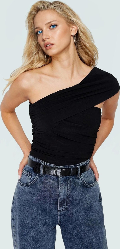 Tek Omuzli Örme Bluz Yazlık Rahat Kalıp Polyester Elastan Modern Stil Seçkin Malzeme