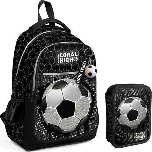 Siyah Beyaz Futbol Baskılı Erkek Çocuk Okul Çantası ve Organizer Kalemlik Seti 23653+11153