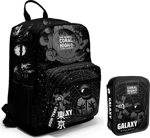 Siyah Galaxy Erkek Çocuk Okul Çantası ve Organizer Kalemlik Seti - İlkokul ve Ortaokul