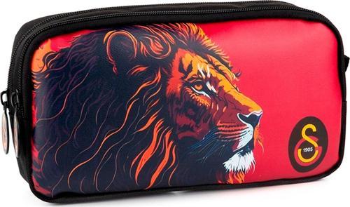 Galatasaray Suni Deri Üzerine Aslan Baskılı Erkek Çocuk İki Bölmeli Kalem Çantası - ME25563