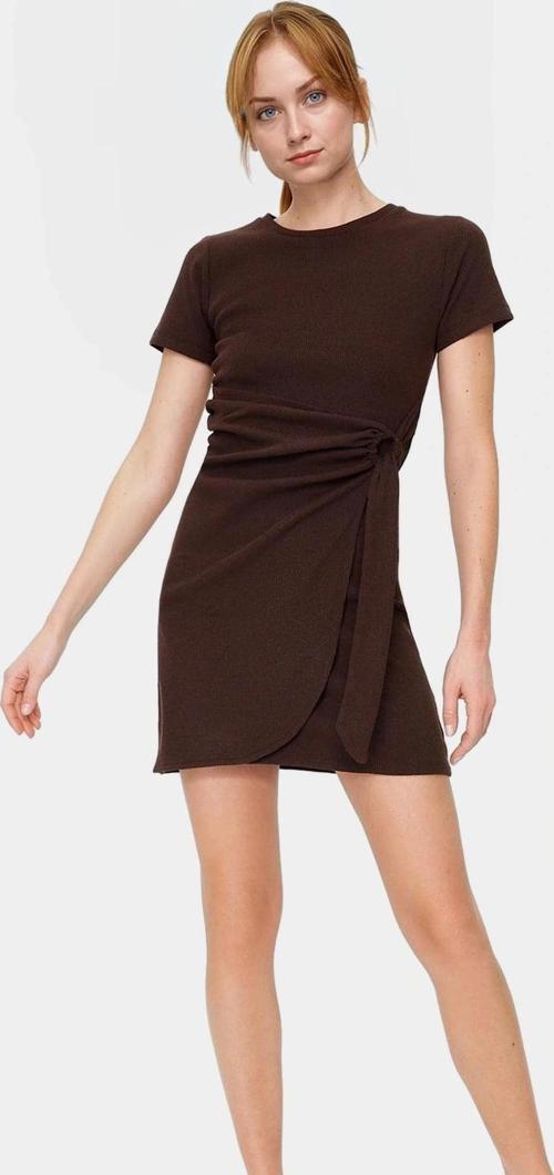 Kadın Mini Bağlama Detaylı Bisiklet Yaka Örme Elbise Profesyonel Görünüm Günlük Kullanım İçin