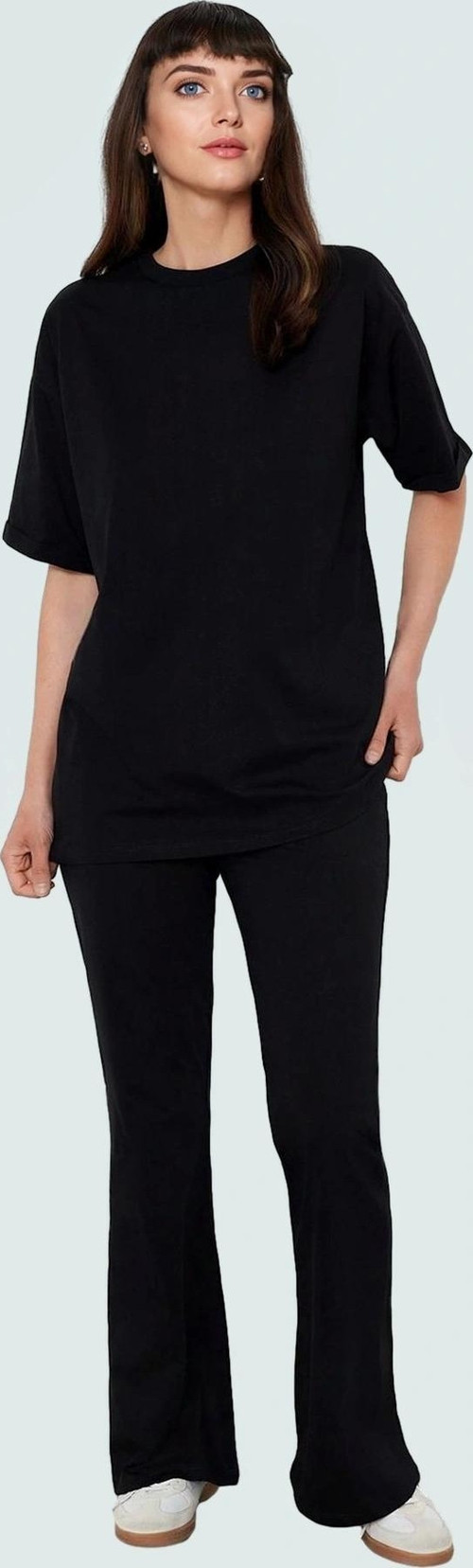 Oversize Pamuklu Bisiklet Yaka T shirt Pantolon Takım Rahat Yaz Kombinleri İçin Yüksek Kalite