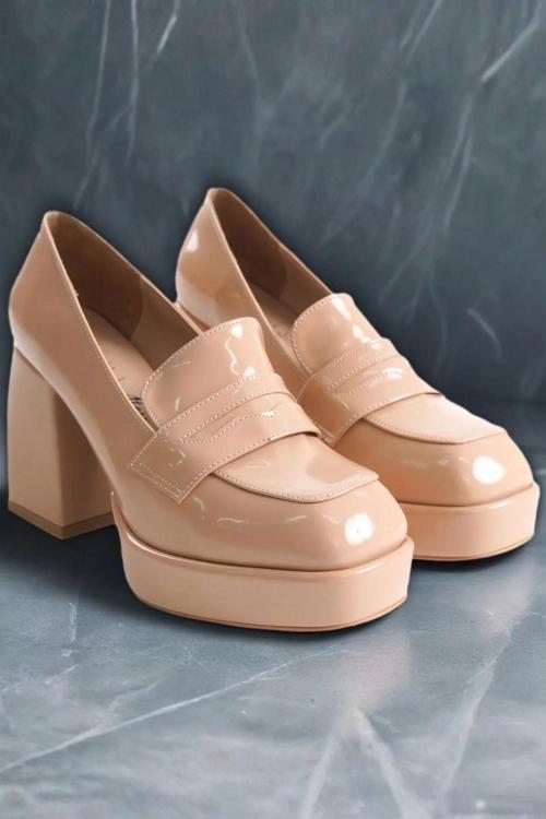 Kadın Elegant Ayakkabı Platform Kalın Topuklu Loafer Özel Tasarım Abiye Ayakkabı
