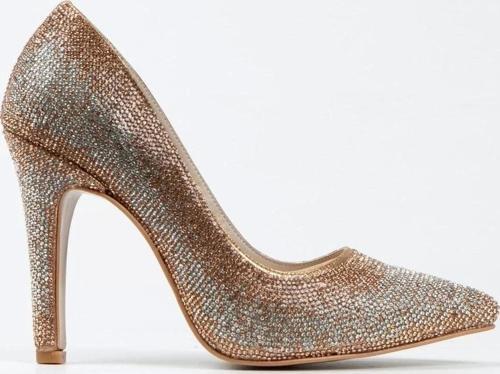 Kadın Moda Şık Gold Sultan Çift Renktaşlı Klasik Sivri Ince Düğün Nişan Gece Abiye Ayakkabı