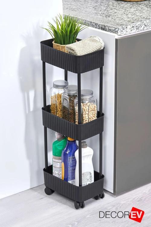 3 Katlı Tekerlekli Çok Amaçlı Raf – Banyo & Mutfak Organizer Düzenleyici 