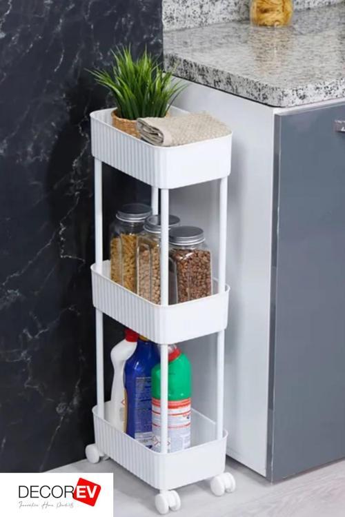 3 Katlı Tekerlekli Çok Amaçlı Raf – Banyo & Mutfak Organizer Düzenleyici 