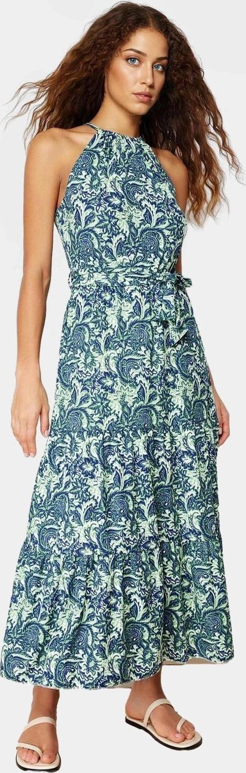 Maxi Elbise Baskılı A line Halter Yaka Yazlık Örme Özel Tasarım Şık Görünüm Rahat Ve