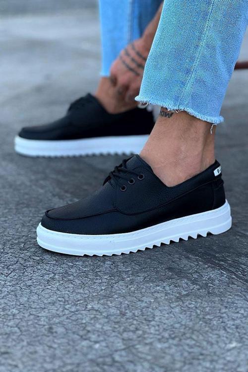 HS506 Siyah Erkek Saraclı Casual Ayakkabı