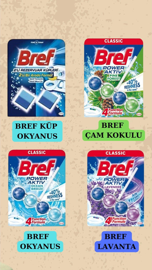 Power Aktiv Katı Klozet Karma Set (Bref Küp-Bref Okyanus -Bref Lavanta-Bref Çam)