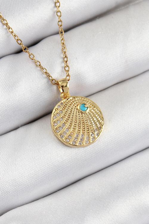  Zirkon Taşlı Madalyon Model Gold Renk Kadın Kolye - EBJ250711W36534
