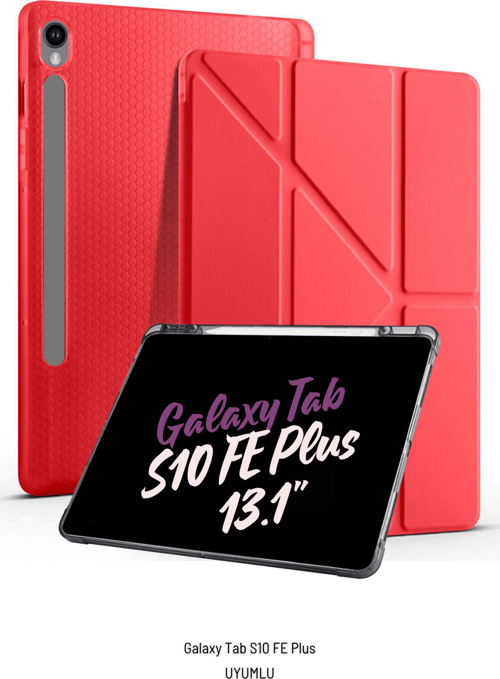 Galaxy Tab S10 FE Plus Uyumlu 13.1 inç Kalem Bölmeli Standlı Tri Folding Tablet Kılıfı