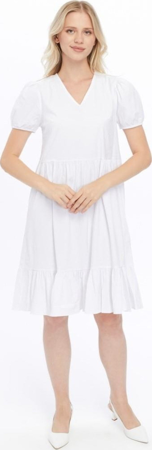Kadın V Yaka Büzgülü Midi Cotton Elbise 4439/100