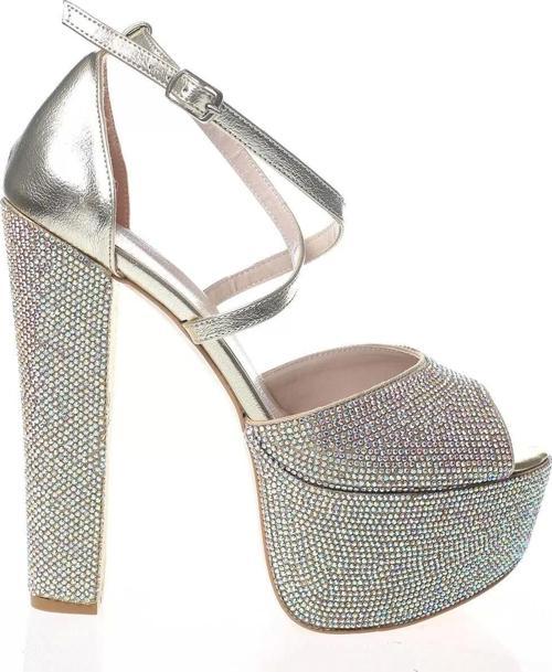 Kadın Moda Şık Gold Kristal Full Taş Topuklu Düğün Nişan Gece Abiye Ayakkabı