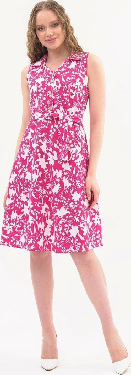 Kadın Fuşya Düğme Detaylı V Yaka Cotton Elbise 4405/105