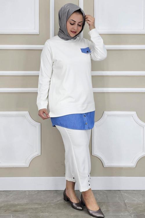 KADIN KOT KOMBİNLİ DÜĞME DETAYLI TESETTÜR TUNİK