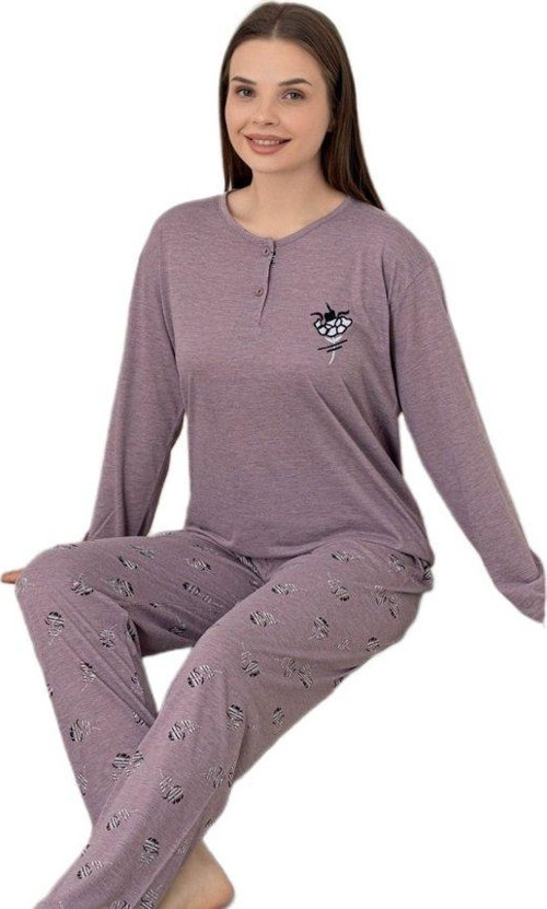 Viola Sole Tasarım Uzun Kollu Kadın Pijama Takımı Yumuşak Kumaş M–XXL
