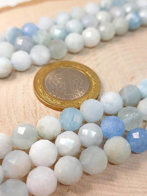 Akuamarin Taşı Faset Kesim YARIM Dizi 8mm (18cm uzunluğundadır)