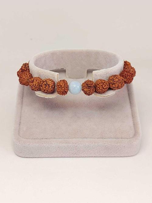 Akuamarin Taşlı Rudraksha Tohum Unisex Bileklik 8mm