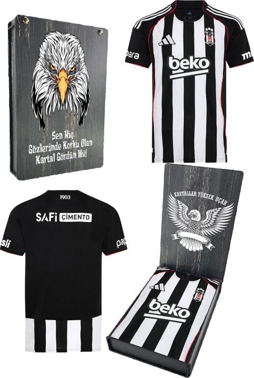 Orijinal 25/26 Siyah Beyaz Çubuklu Forma Bjk Kartal Baskılı Hediyelik Ahşap Kut