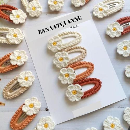 Amigurumi El Yapımı 4'Lü Renkli Papatya Çıt Çıtlı Toka Seti