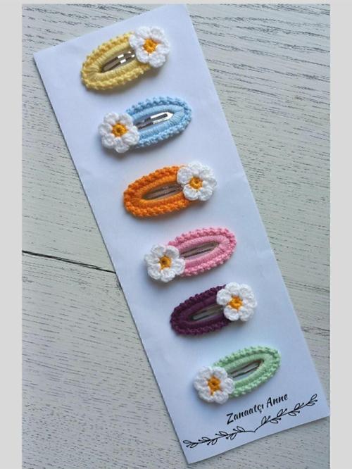 Amigurumi El Yapımı 6'Lı Renkli Papatya Çıt Çıtlı Toka Seti