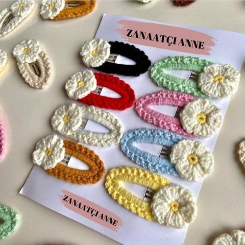 Amigurumi El Yapımı 8'Li Çıt Çıtlı Papatya Kız Çocuk Toka Seti