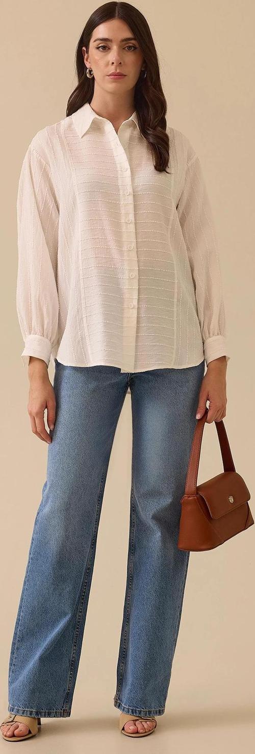 Kadın Dokulu Çizgi Detaylı Gömlek 0033 Beyaz