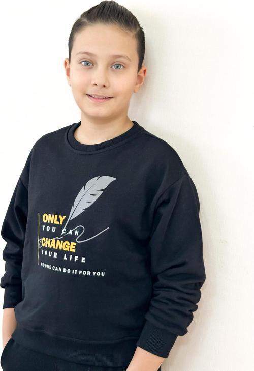 Sıfır Yaka Baskılı Sweat