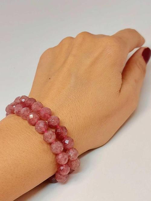 Çilek Kuvars Taşı Faset Kesim 8mm Unisex İkili Bileklik