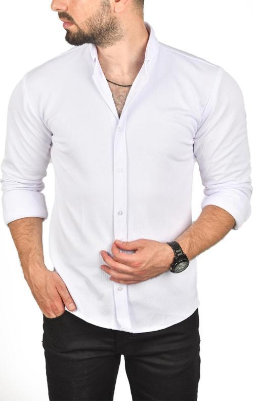 Erkek Beyaz Slim Fit Dar Kesim Pamuklu Spor Gömlek Jakar Kumaş Likralı Gömlek 2500552
