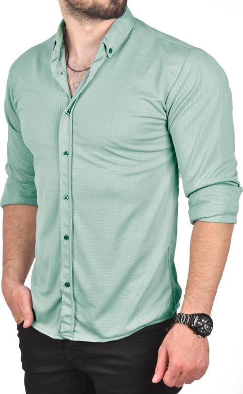 Erkek Mint Yeşili Slim Fit Dar Kesim Pamuklu Spor Gömlek Jakar Kumaş Likralı Gömlek 2500552