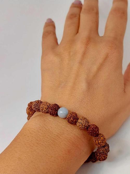 Angelit Taşlı Rudraksha Tohum Unisex Bileklik 8mm